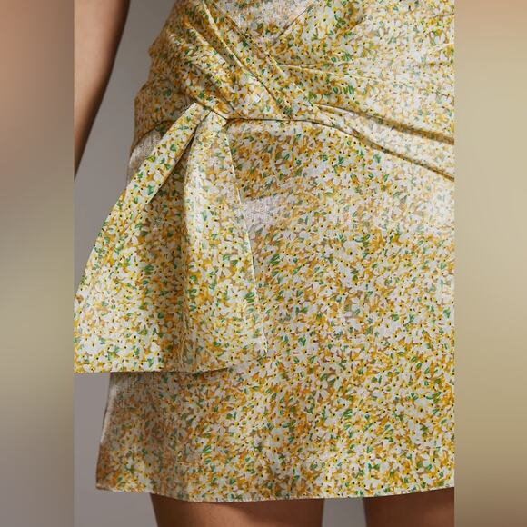 Anthropologie Sabina Musayev Fitted Yellow Floral Print Mini Skirt Size Large - Picture 5 of 12